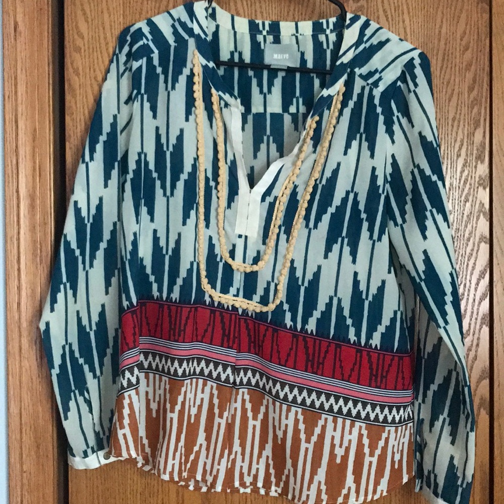 Blue and White Long Sleeve Top